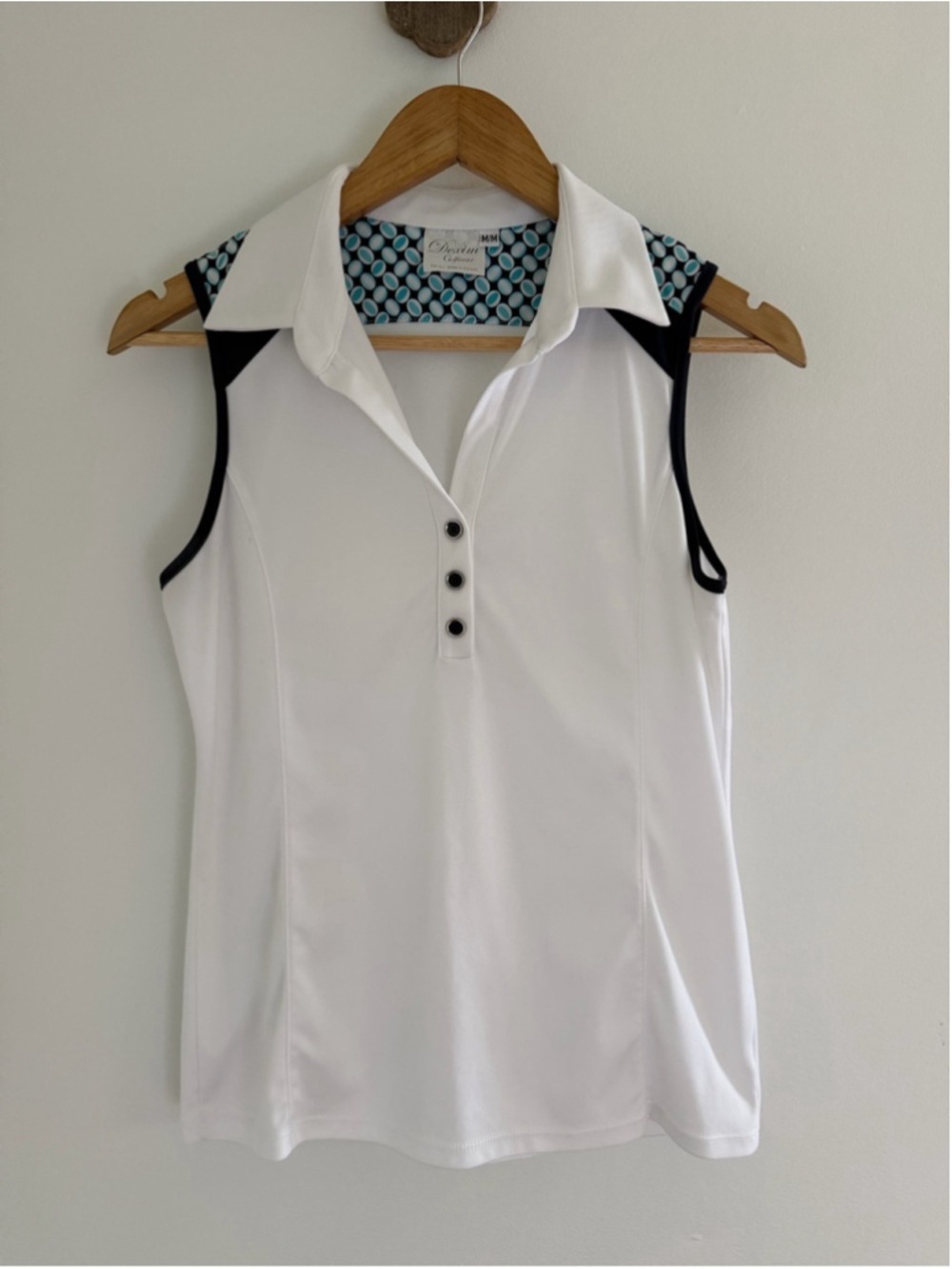 Dexim Golfwear Sleeveless Performance Polo Top White Navy Made in Canada M